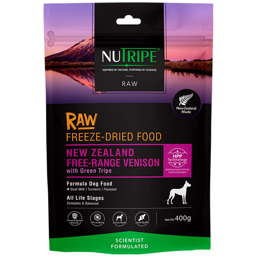 Nutripe Raw NZ Free-Range Venison With Green Tripe Grain-Free Freeze-Dried Dog Food 400g