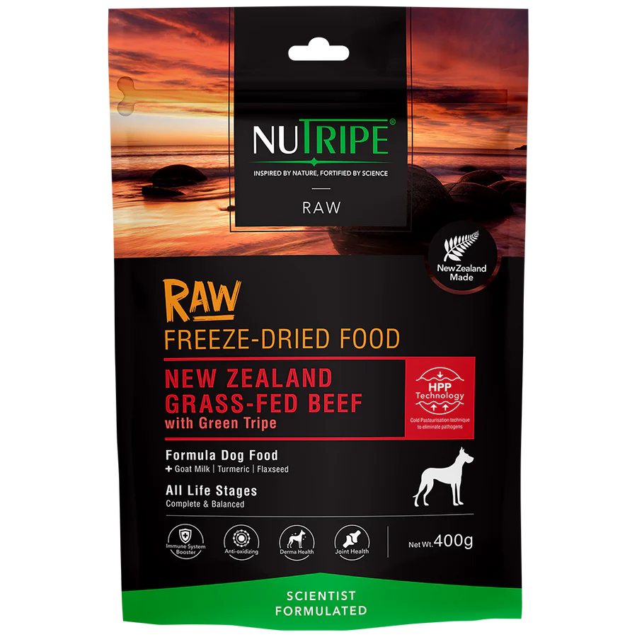 Nutripe Raw NZ Grass-Fed Beef With Green Tripe Grain-Free Freeze-Dried Dog Food 400g