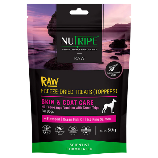 Nutripe Raw Skin & Coat Care Venison With Green Tripe Freeze-Dried Dog Treats (Toppers) 50g X2