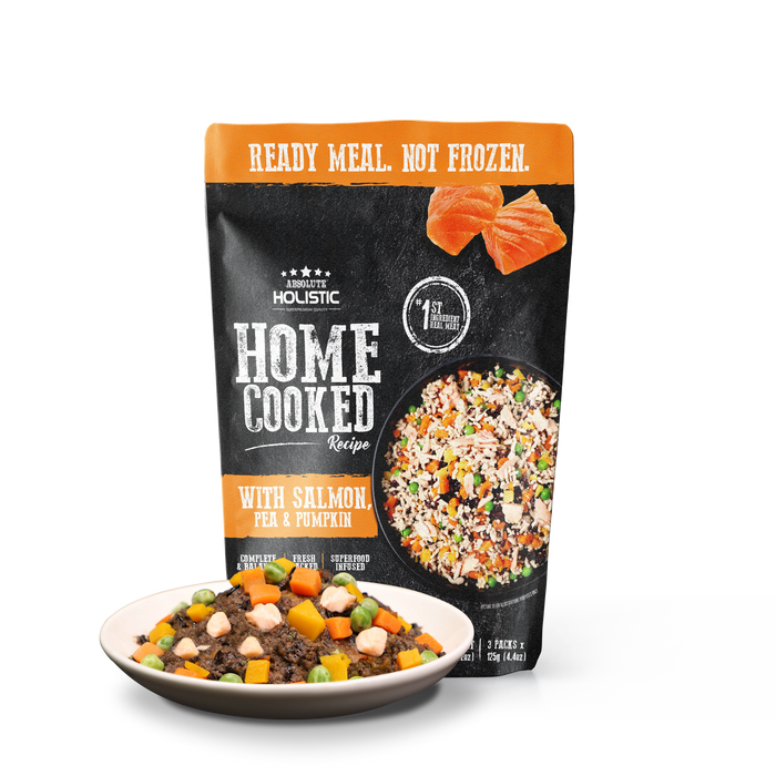 Absolute Holistic Home Cooked Style Recipe Gently Cooked  Salmon, Peas & Pumpkin Dog Food 125g