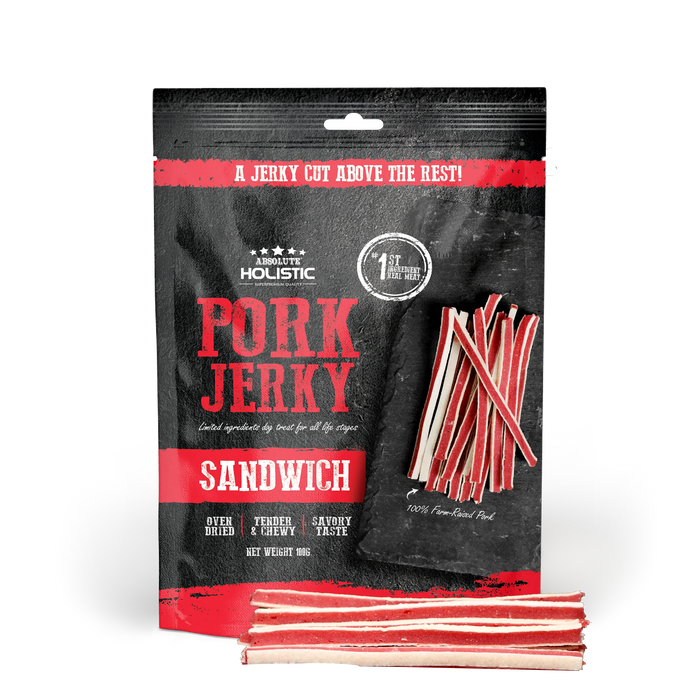 Absolute Holistic Grain Free Treats for Dog Pork Jerky Sandwich 100g