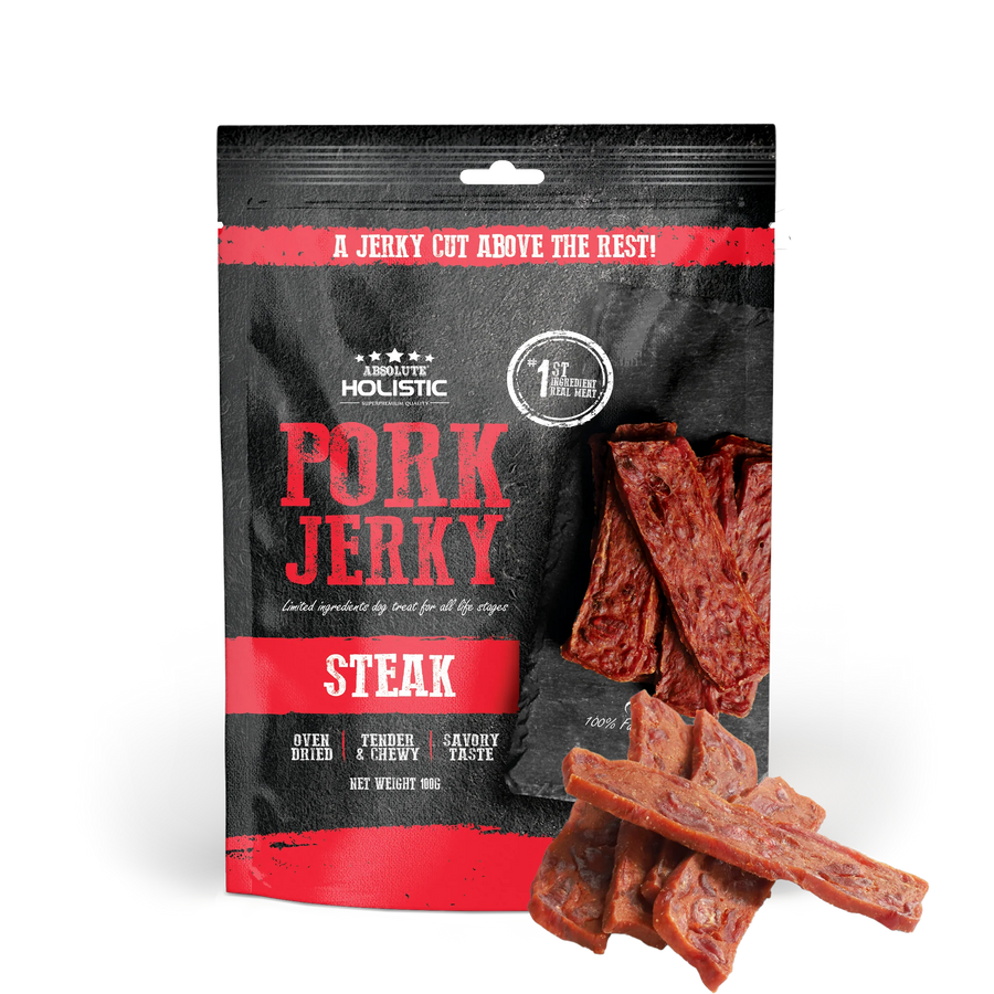 Absolute Holistic Grain Free Treats for Dog Pork Jerky Steak 100g