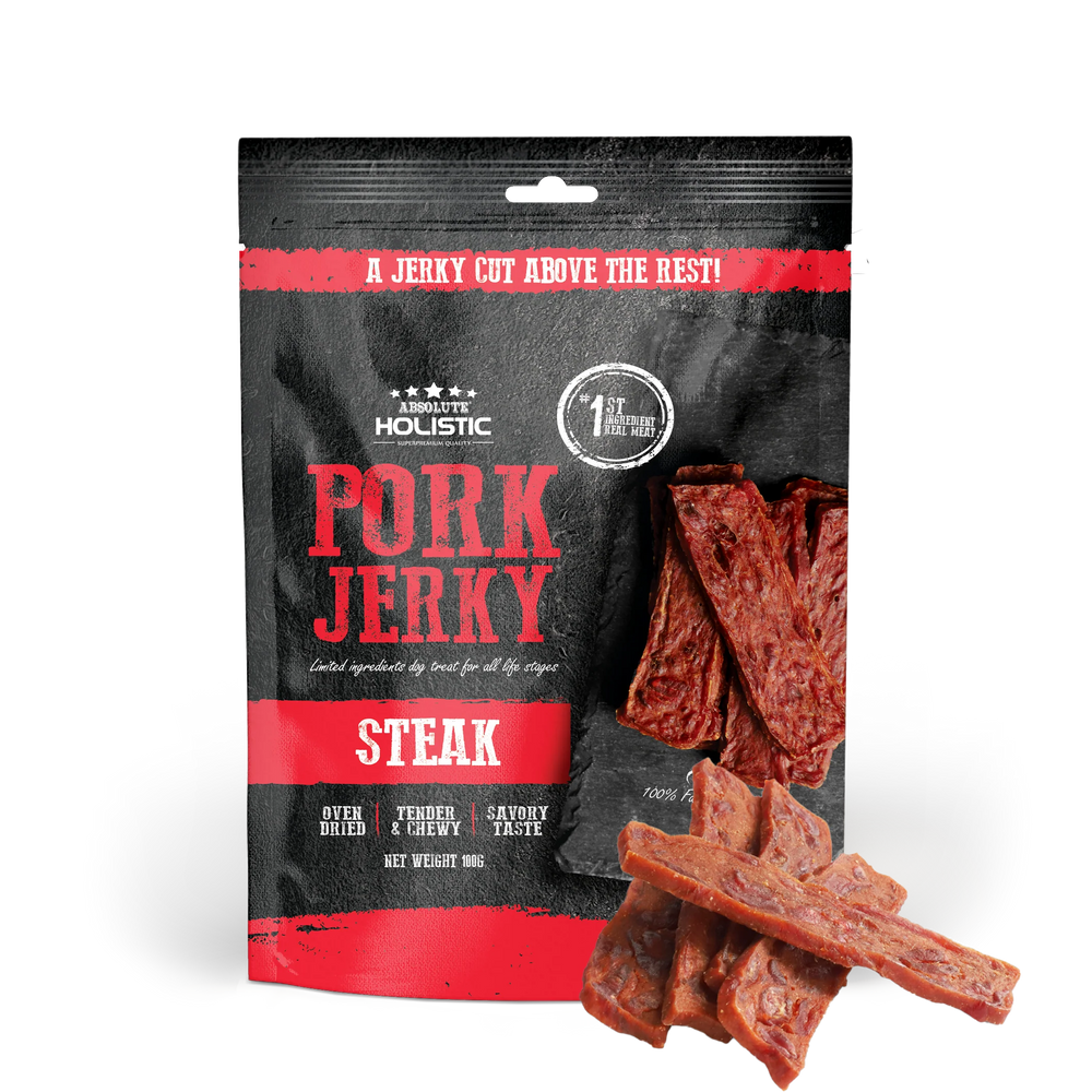 Absolute Holistic Grain Free Treats for Dog Pork Jerky Steak 100g