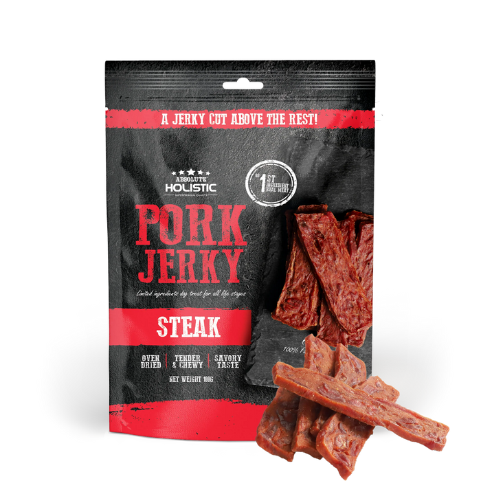 Absolute Holistic Grain Free Treats for Dog Pork Jerky Steak 100g