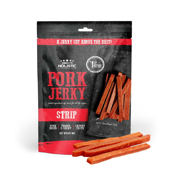 Absolute Holistic Grain Free Treats for Dog Pork Jerky Loin Strip 100g