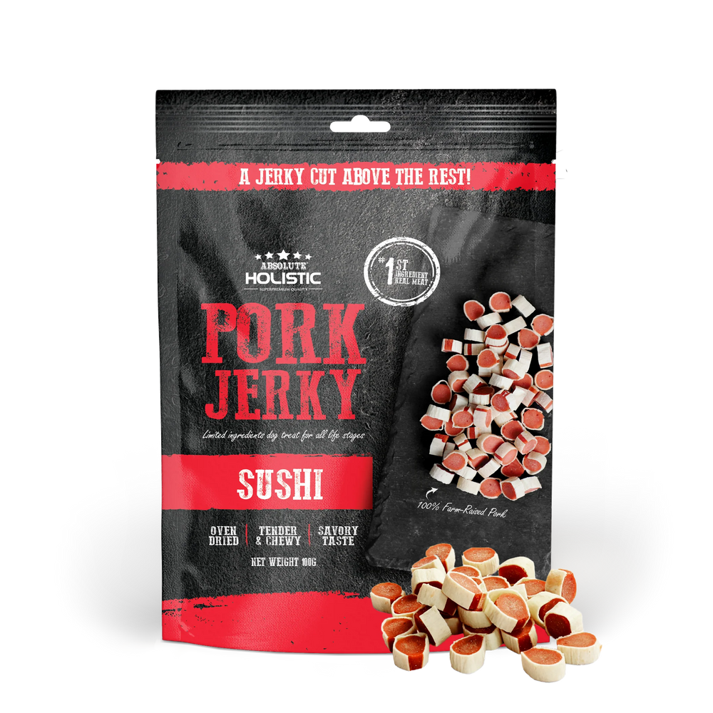 Absolute Holistic Grain Free Treats for Dog Pork Jerky Sushi 100g