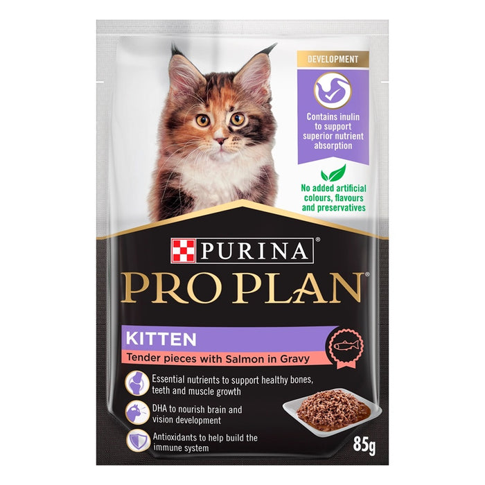 Purina Pro Plan Feline Kitten Salmon In Gravy Pouch Wet Cat Food 85g X12