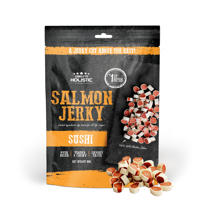 Absolute Holistic Grain Free Treats for Dog Salmon Jerky Sushi 100g