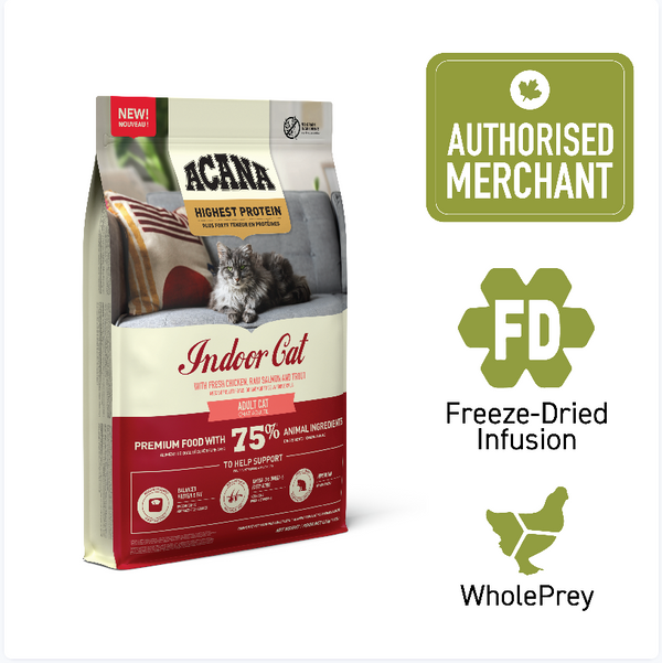 ACANA Indoor Cat Dry Food | Regional Freeze-Dried Coated Indoor Cat 1.8kg / 4.5kg | Hairball Control & Weight Management