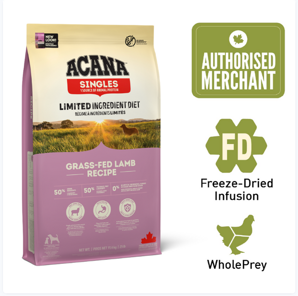 ACANA Singles Grass-Fed Lamb Dry Dog Food 2kg / 6kg / 11.4kg | Lamb Recipe Dog Kibble Canada