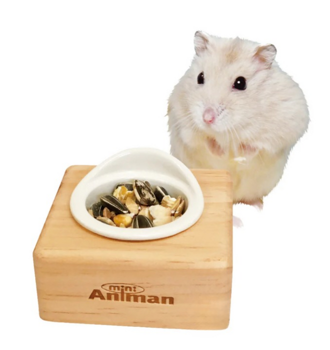 Animan Hamster Food Bowl with Wood Stand Single