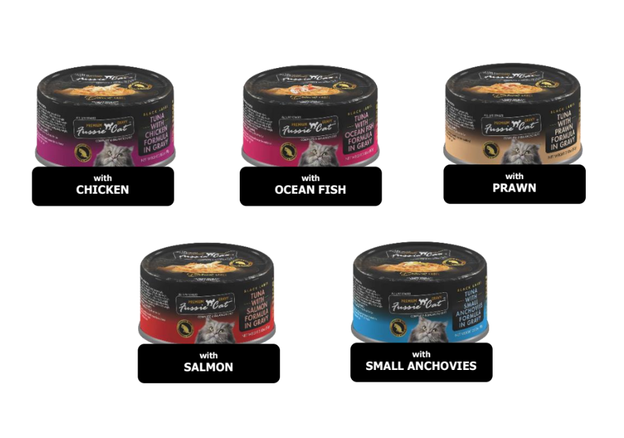 Fussie Cat Black Label Premium Canned Cat Food in Gravy 80g x24 | High Protein | Complete & Balanced Wet Food