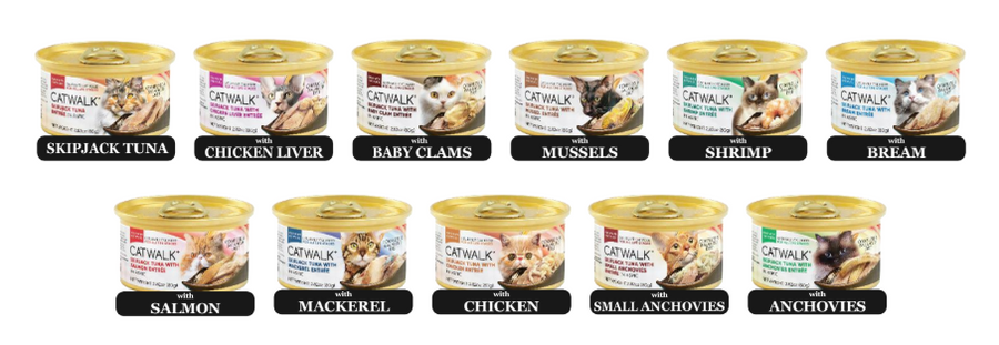 Catwalk Skipjack Tuna Canned Cat Food 24 x 80g | Tuna with Chicken, Salmon, Shrimp, Anchovies Wet Cat Food