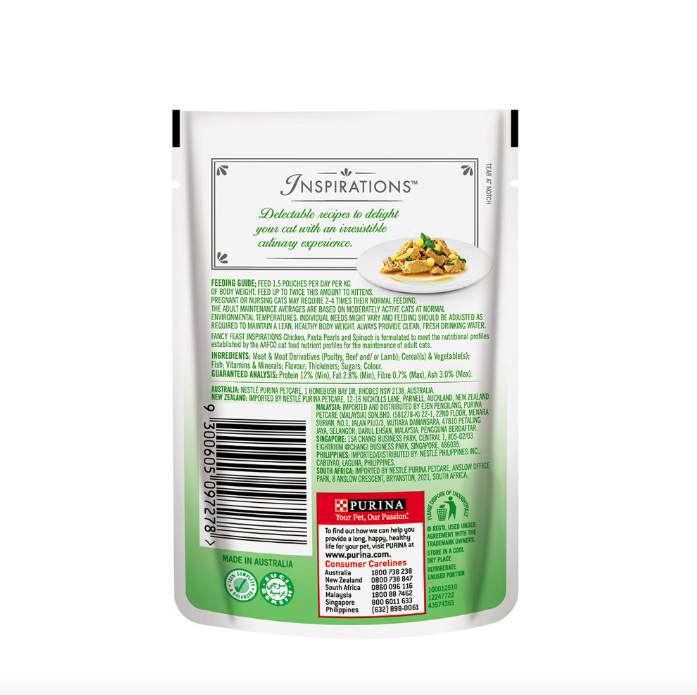 Fancy Feast Inspirations Chicken, Pasta Pearls & Spinach Pouch Cat Food 70g