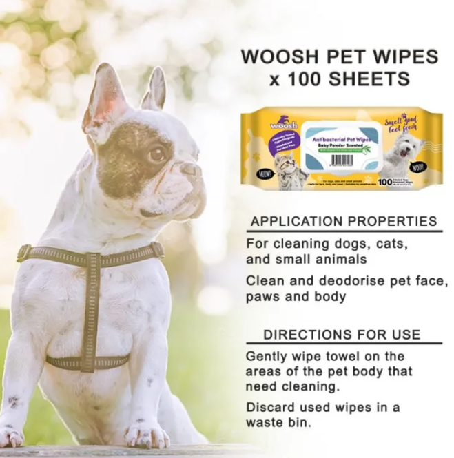 Woosh Baby Powder Scented Pet Wipes 100 Sheets