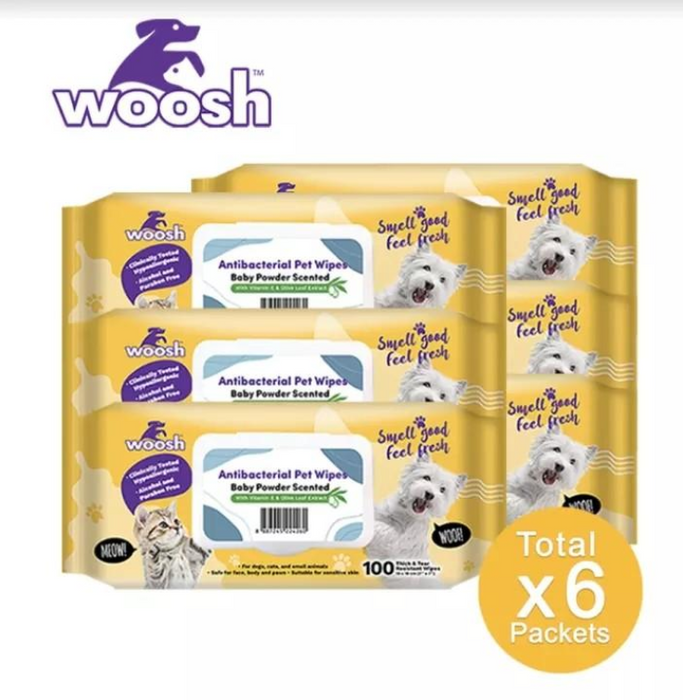 Woosh Baby Powder Scented Pet Wipes 100 Sheets