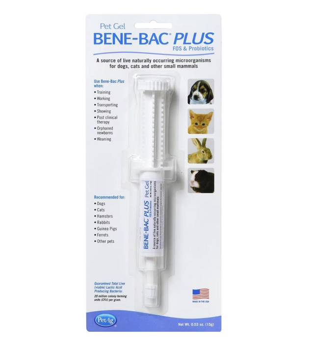 PetAg Bene-Bac Plus FOS & Probiotics Pet Gel Supplement Syringe 15g