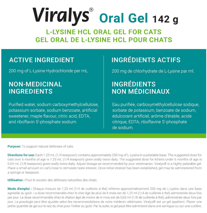 Vetoquinol Viralys L-Lysine Supplement Oral Gel 142g