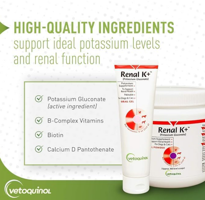 Vetoquinol Renal K+ (Potassium Gluconate) Potassium Supplement Gel 142g