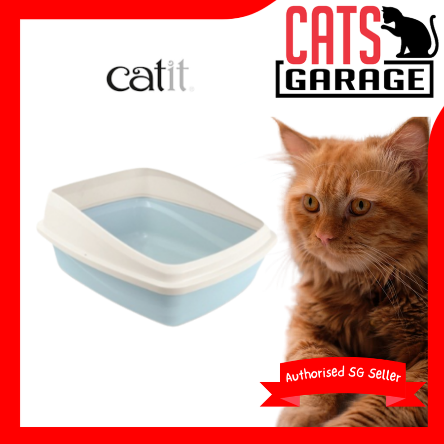 Catit® Rimmed Cat Pan - Blue Base Cool Grey Rim (2 Sizes)