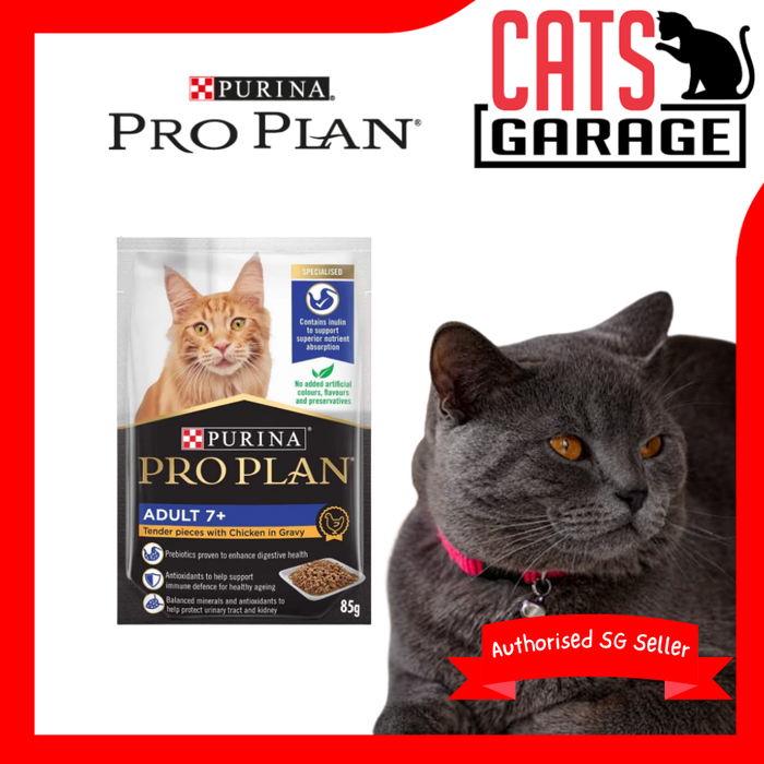 Purina Pro Plan Feline Adult 7+ Chicken In Gravy Pouch Wet Cat Food 85g X12