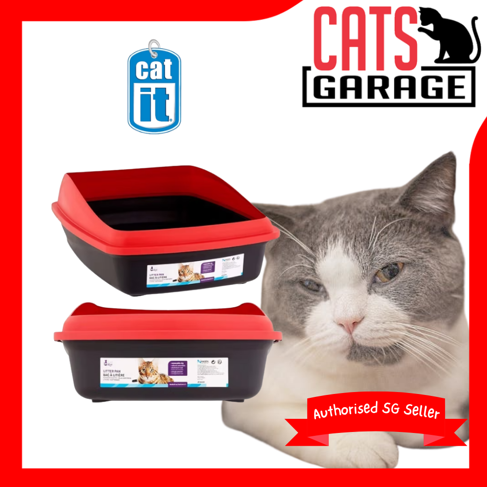 Catit Cat Pan with Removable Rim - Red & Charcoal (2 Sizes)