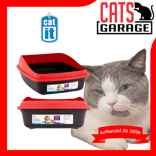 Catit Cat Pan with Removable Rim - Red & Charcoal (2 Sizes)