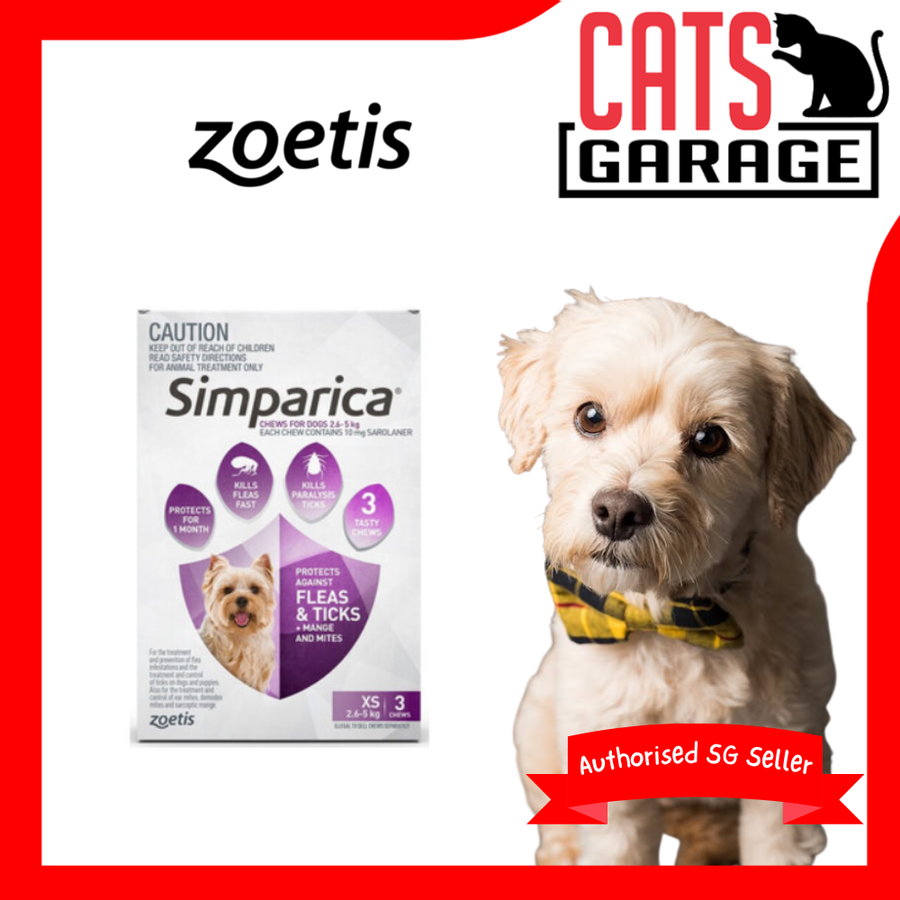 Simparica Anti Flea & Tick Chews For Extra Small Dogs (2.6-5kg) 3ct