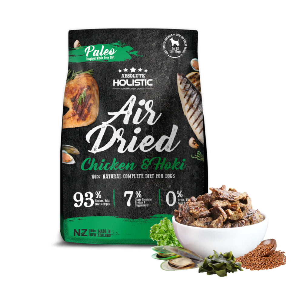 Absolute Holistic Air Dried Food for Dogs Chicken & Hoki 1kg X4