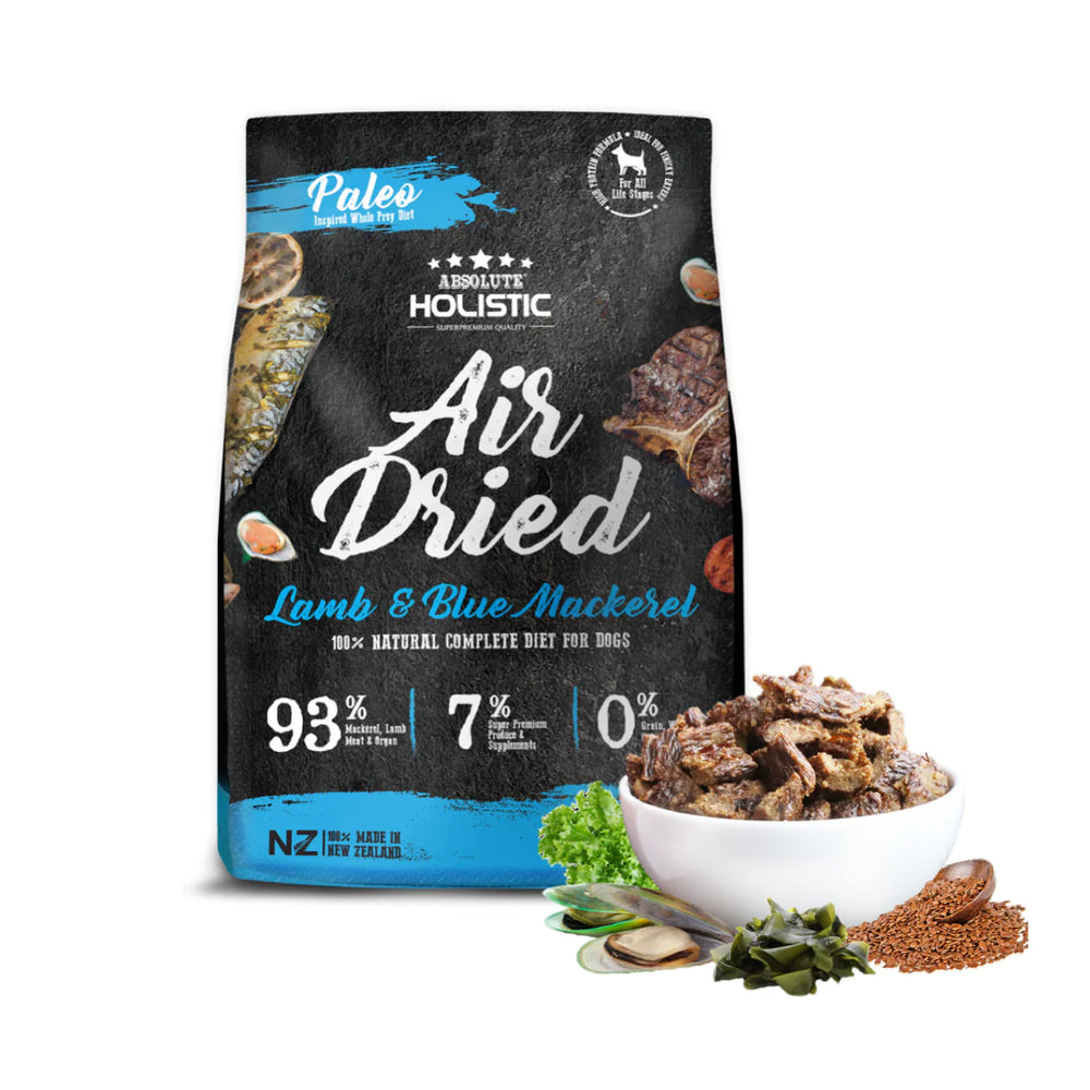 Absolute Holistic Air Dried Food for Dogs Lamb & Blue Mackerel 1kg X4