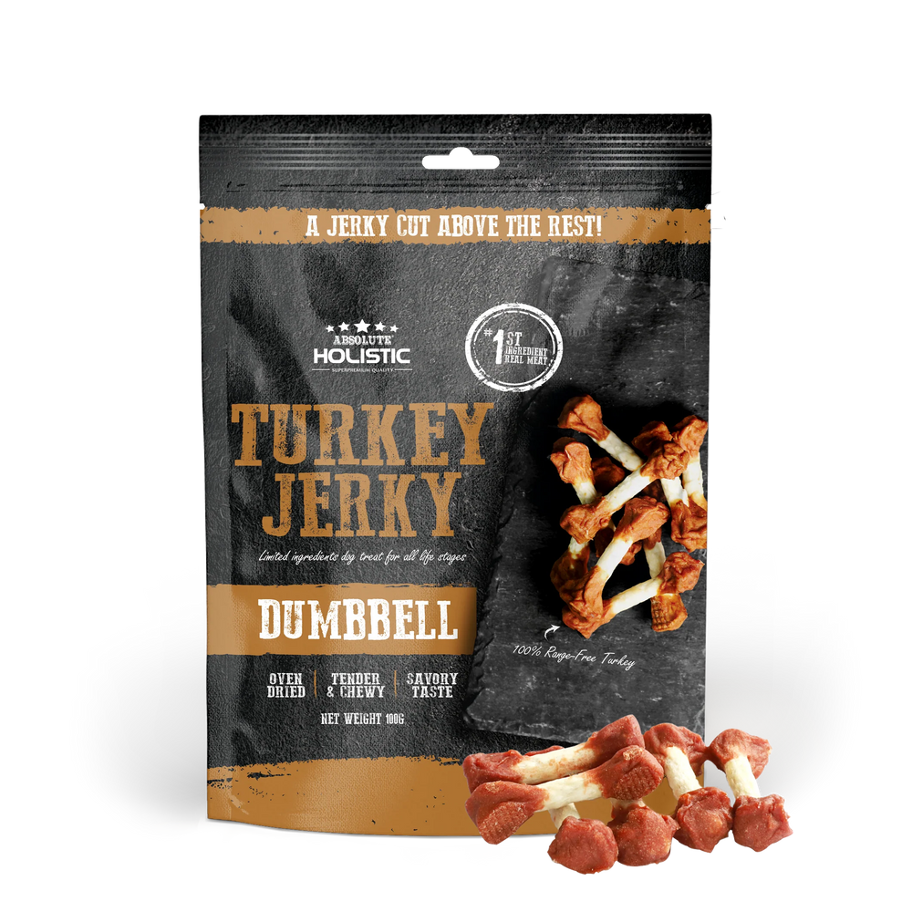 Absolute Holistic Grain Free Treats for Dog Turkey Jerky Dumbbell 100g