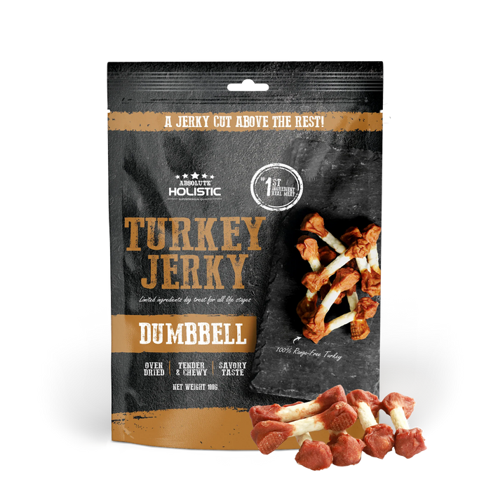 Absolute Holistic Grain Free Treats for Dog Turkey Jerky Dumbbell 100g