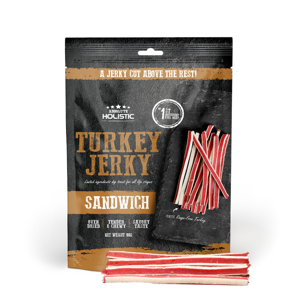 Absolute Holistic Grain Free Treats for Dog Turkey Jerky Sandwich 100g