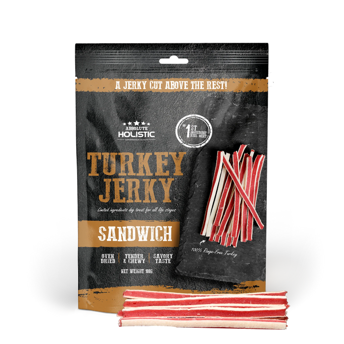 Absolute Holistic Grain Free Treats for Dog Turkey Jerky Sandwich 100g