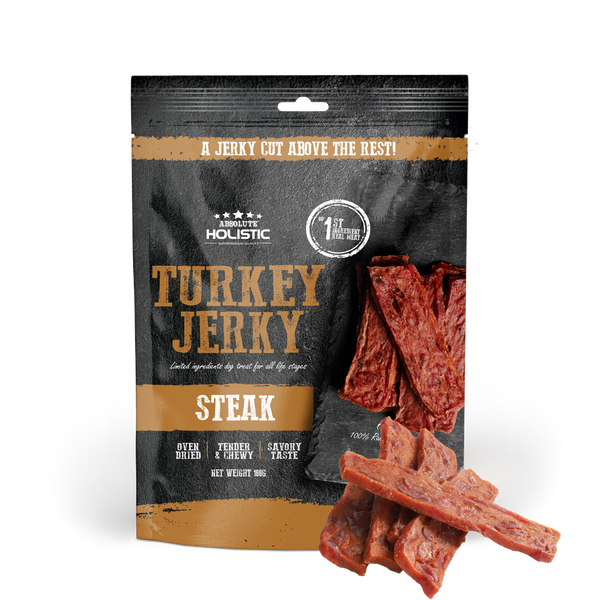 Absolute Holistic Grain Free Treats for Dog Turkey Jerky Steak 100g