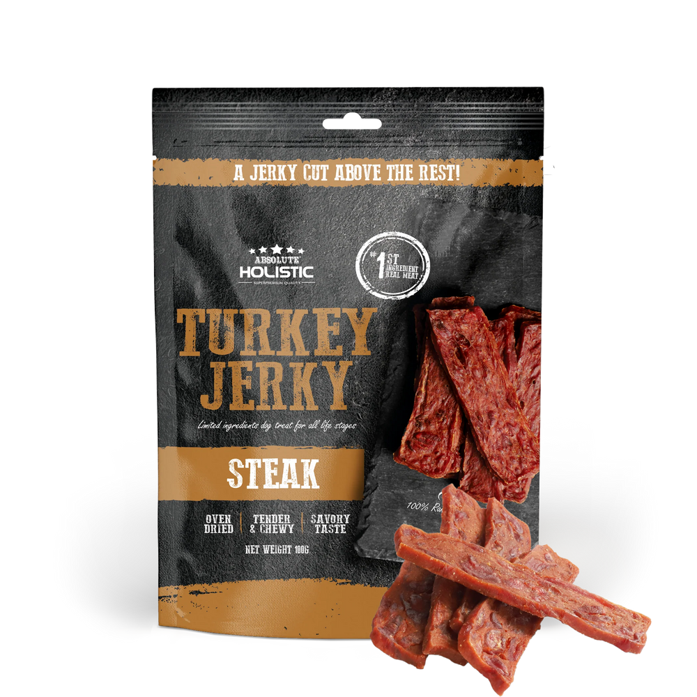 Absolute Holistic Grain Free Treats for Dog Turkey Jerky Steak 100g