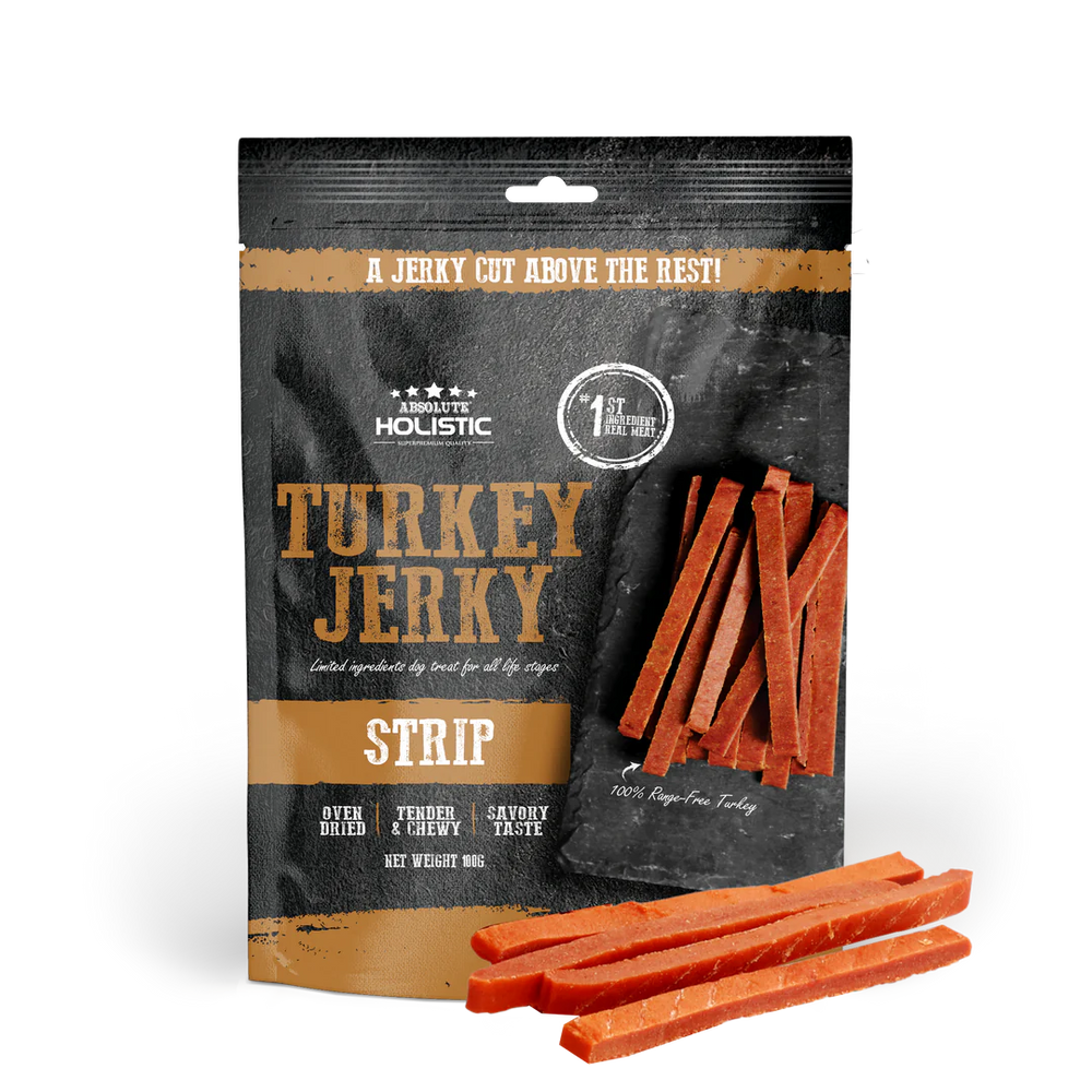 Absolute Holistic Grain Free Treats for Dog Turkey Jerky Loin Strip 100g