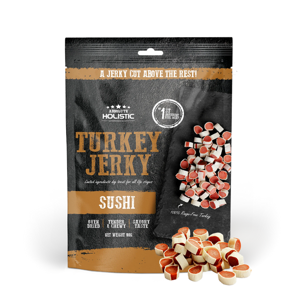 Absolute Holistic Grain Free Treats for Dog Turkey Jerky Sushi 100g