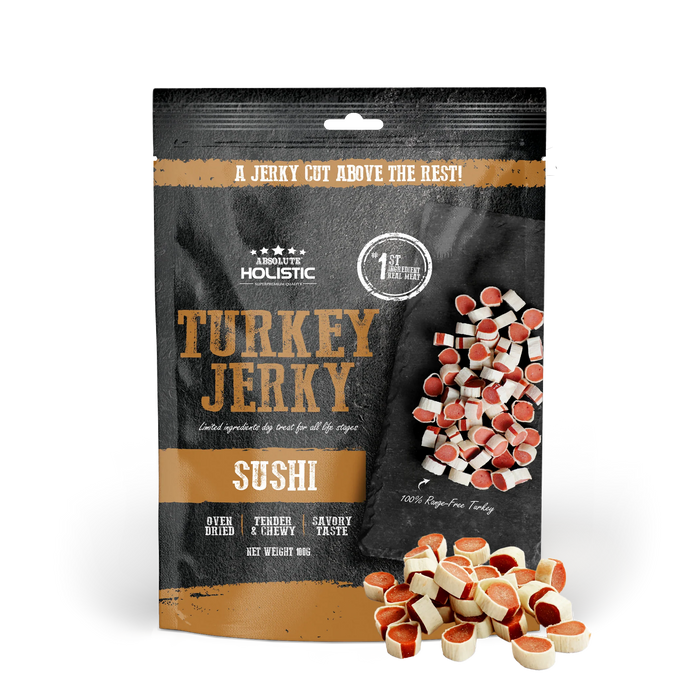 Absolute Holistic Grain Free Treats for Dog Turkey Jerky Sushi 100g