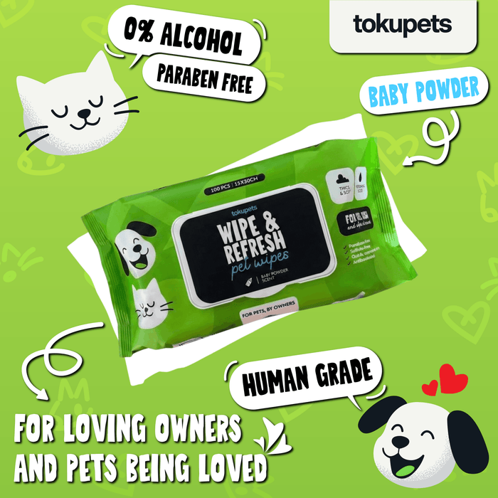 Tokupets Premium Pet Wet Wipes 100pcs 15cm x 20cm  | Antibacterial Deodorising Wet Tissue for Cat Dog Animal