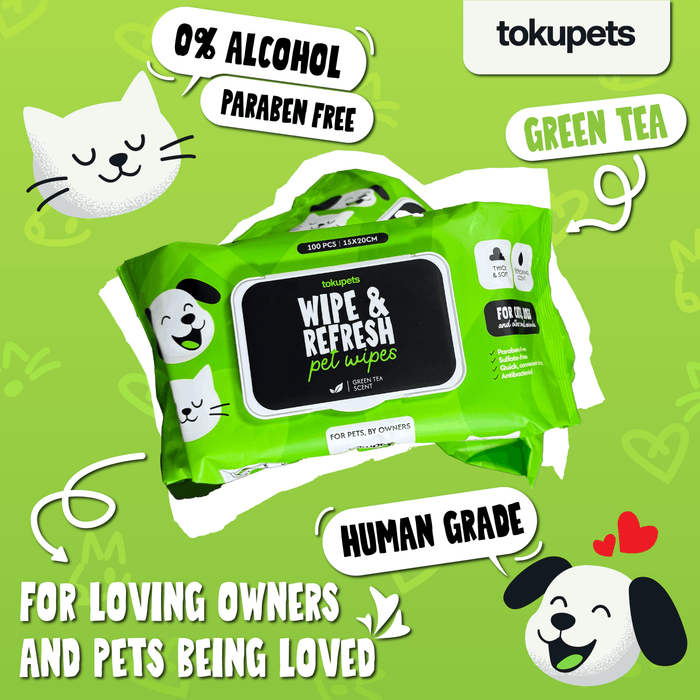 Tokupets Premium Pet Wet Wipes 100pcs 15cm x 20cm  | Antibacterial Deodorising Wet Tissue for Cat Dog Animal