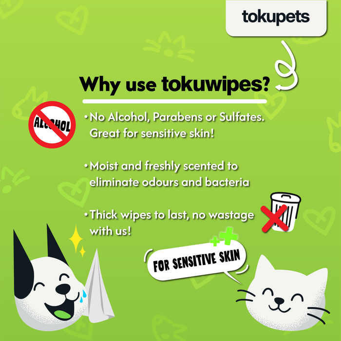 Tokupets Premium Pet Wet Wipes 100pcs 15cm x 20cm  | Antibacterial Deodorising Wet Tissue for Cat Dog Animal