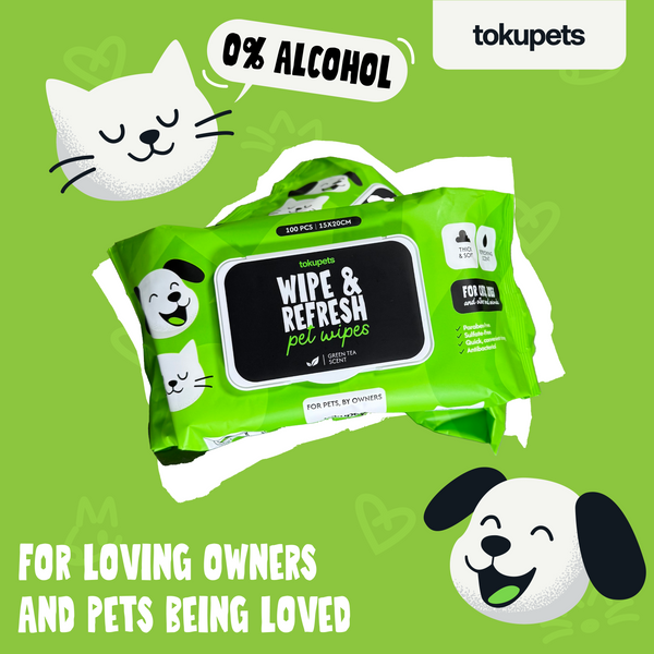 Tokupets Premium Pet Wet Wipes 100pcs 15cm x 20cm  | Antibacterial Deodorising Wet Tissue for Cat Dog Animal