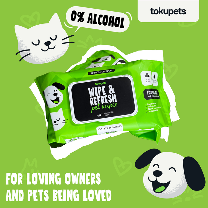 Tokupets Premium Pet Wet Wipes 100pcs 15cm x 20cm  | Antibacterial Deodorising Wet Tissue for Cat Dog Animal