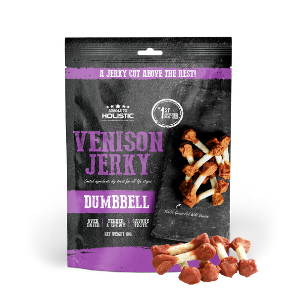 Absolute Holistic Grain Free Treats for Dog Venison Jerky Dumbbell 100g