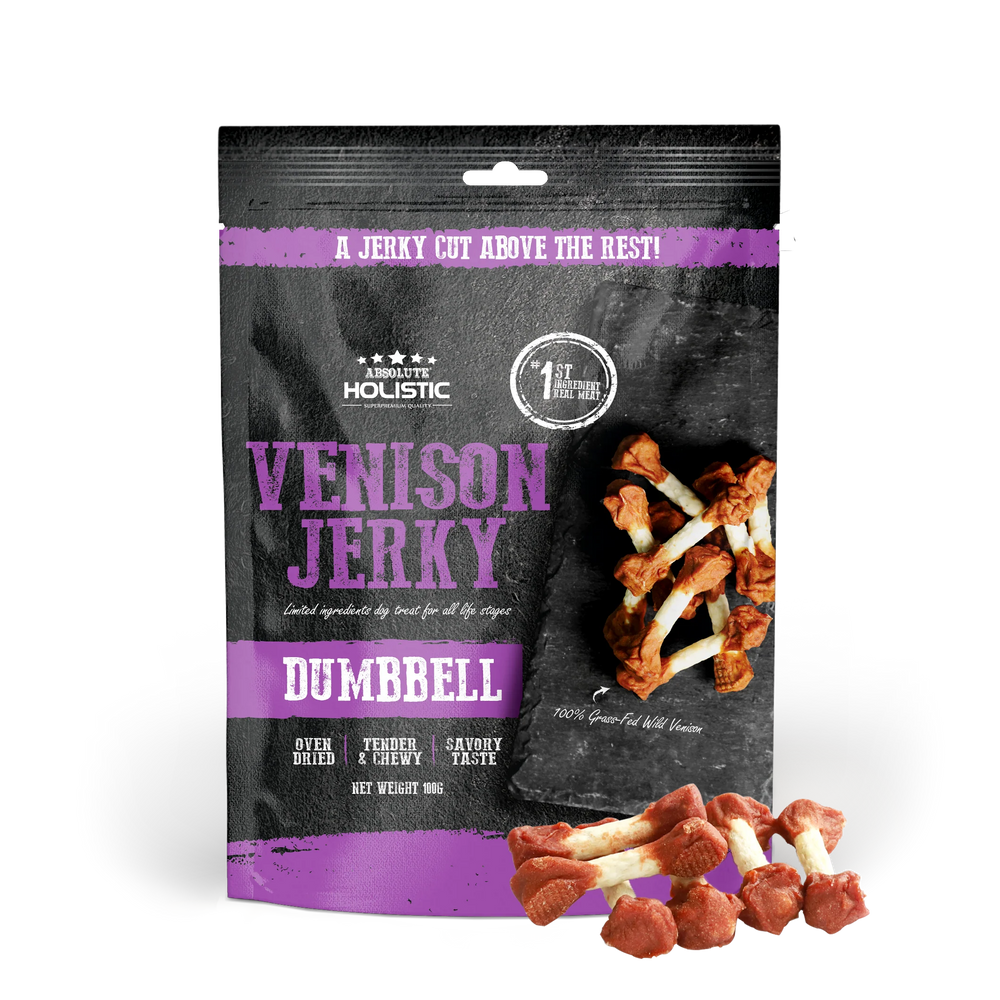 Absolute Holistic Grain Free Treats for Dog Venison Jerky Dumbbell 100g