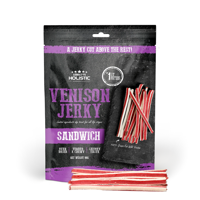 Absolute Holistic Grain Free Treats for Dog Venison Jerky Sandwich 100g