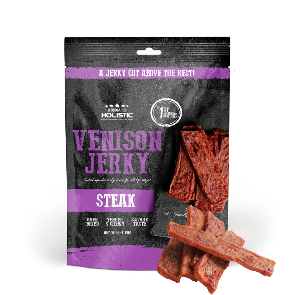 Absolute Holistic Grain Free Treats for Dog Venison Jerky Steak 100g