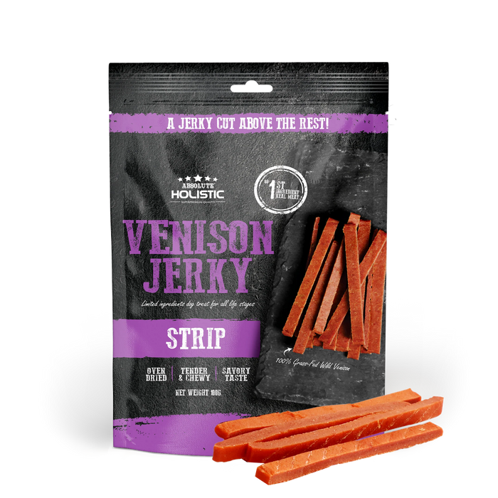 Absolute Holistic Grain Free Treats for Dog Venison Jerky Loin Strip 100g