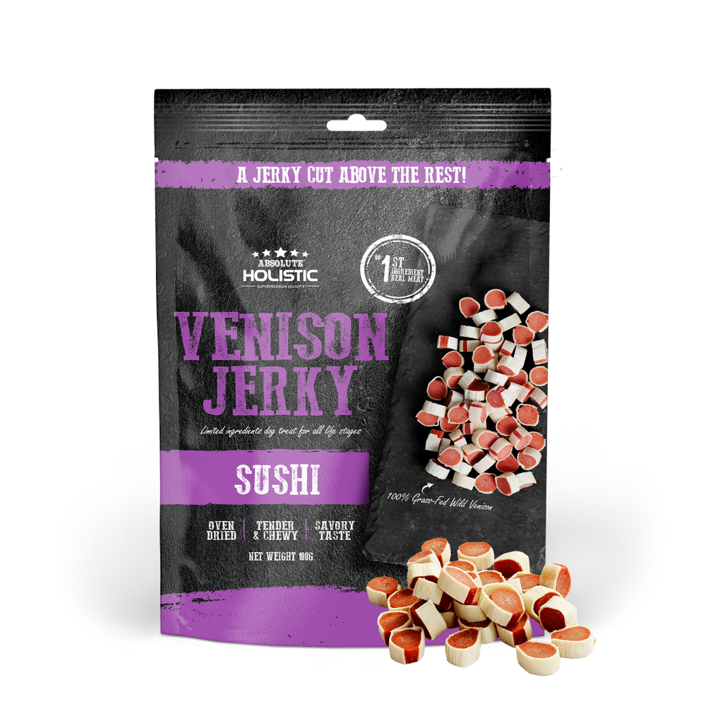 Absolute Holistic Grain Free Treats for Dog Venison Jerky Sushi 100g